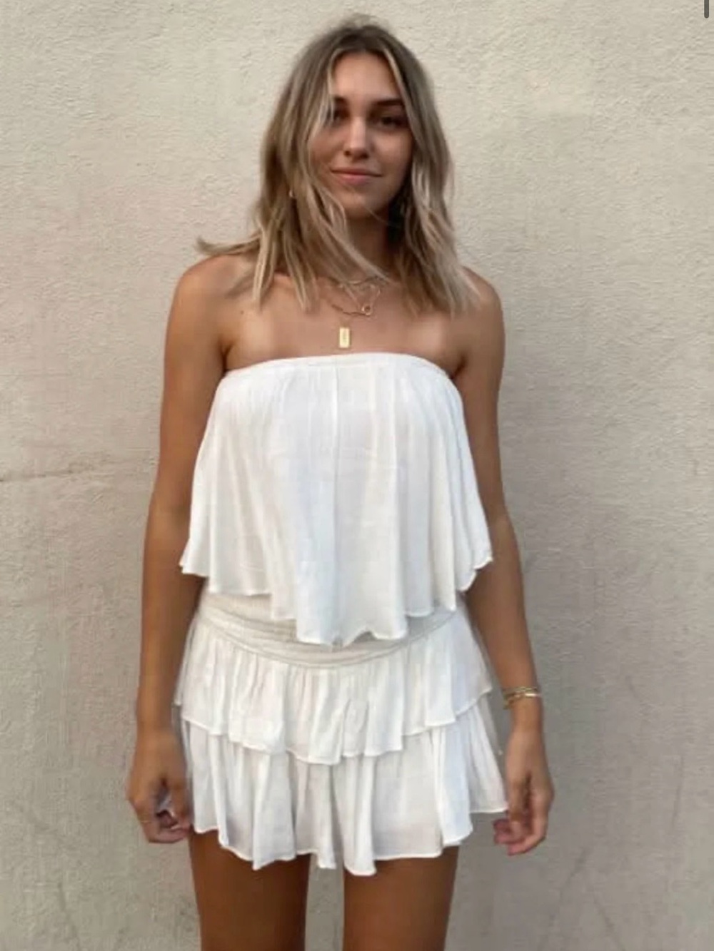 Strapless Ruffle Tiered Mini romper in White